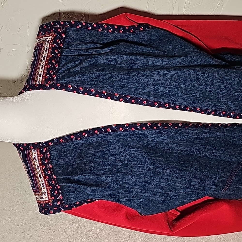 Vintage Patchwork Quilt Denim Jacket Coat Red Lon… - image 2